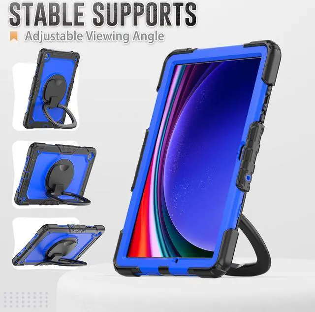 Alt view image 4 of 7 - BONAEVER Case for Samsung Galaxy Tab A9 Plus 11 inch 2023 SM-X210/X216/X218 Shockproof Protective Cover with Screen Protector Rotating Stand and /Shoulder Strap Pen Holder Stylus Pen Blue