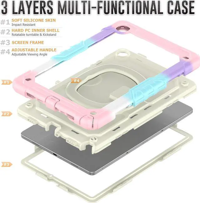 Alt view image 5 of 7 - BONAEVER Case for Samsung Galaxy Tab A9 Plus 11 inch 2023 SM-X210/X216/X218 Shockproof Protective Cover with Screen Protector Rotating Stand and /Shoulder Strap Pen Holder Stylus Pen Pink