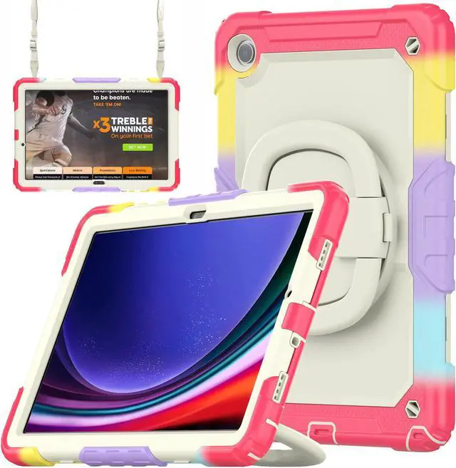 Main image of BONAEVER Case for Samsung Galaxy Tab A9 Plus 11 inch 2023 SM-X210/X216/X218 Shockproof Protective Cover with Screen Protector Rotating Stand and /Shoulder Strap Pen Holder Stylus Pen Rainbow Red