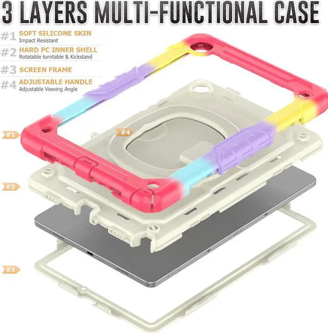 Alt view image 5 of 7 - BONAEVER Case for Samsung Galaxy Tab A9 Plus 11 inch 2023 SM-X210/X216/X218 Shockproof Protective Cover with Screen Protector Rotating Stand and /Shoulder Strap Pen Holder Stylus Pen Rainbow Red