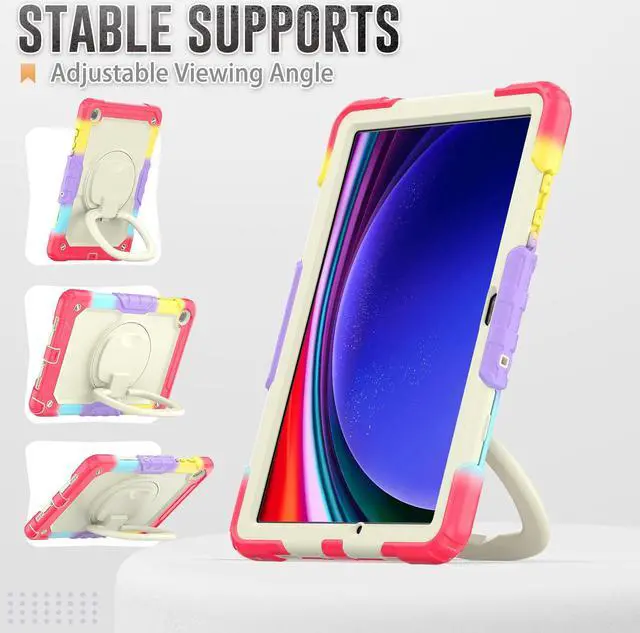 Alt view image 4 of 7 - BONAEVER Case for Samsung Galaxy Tab A9 Plus 11 inch 2023 SM-X210/X216/X218 Shockproof Protective Cover with Screen Protector Rotating Stand and /Shoulder Strap Pen Holder Stylus Pen Rainbow Red