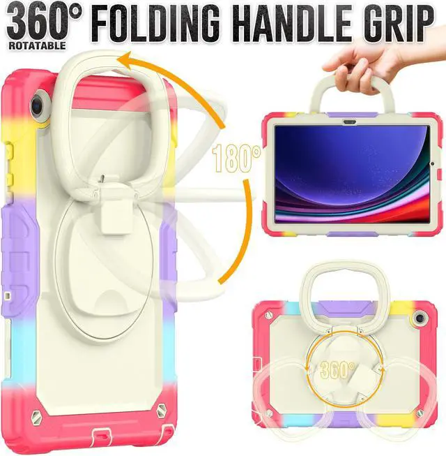 Alt view image 2 of 7 - BONAEVER Case for Samsung Galaxy Tab A9 Plus 11 inch 2023 SM-X210/X216/X218 Shockproof Protective Cover with Screen Protector Rotating Stand and /Shoulder Strap Pen Holder Stylus Pen Rainbow Red