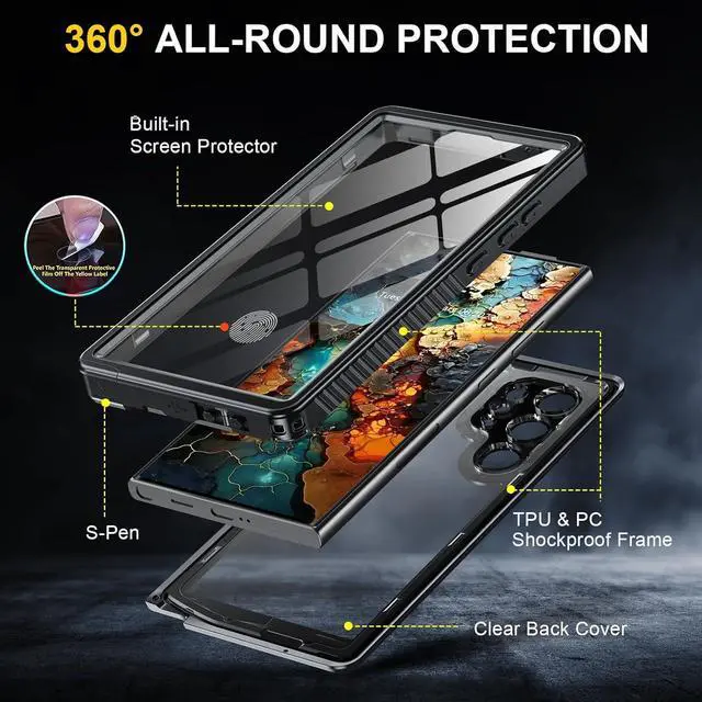 Alt view image 6 of 7 - BONAEVER Case for Samsung Galaxy S24 Ultra 5G, IP68 Waterproof with [Built-in Screen/Camera Protector], [14FT Military Shockproof] Full Body Heavy Duty Protective Sealed Cover