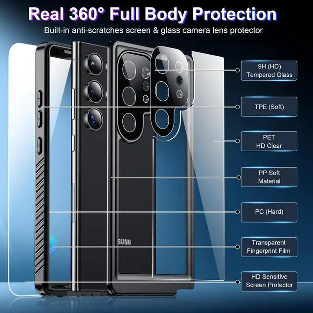 Alt view image 5 of 7 - BONAEVER for Samsung Galaxy S24 Ultra Case Waterproof, [Built-in Camera & Screen Protector][Military Grade Shockproof][IP68 Underwater][Dustproof][Dropproof] Full Body Phone Case for S24 Ultra 6.8"