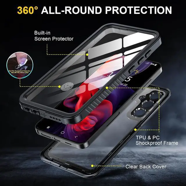 Alt view image 5 of 7 - BONAEVER for Samsung Galaxy S24 Plus Case Waterproof, Built-in Lens & Screen Protector 360° Full Body Heavy Duty Protective Shockproof IP68 Underwater Cover