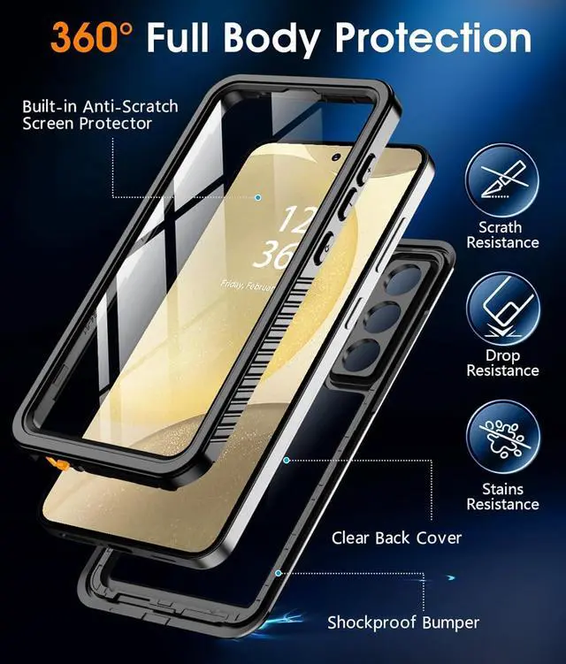 Alt view image 6 of 7 - BONAEVER for Samsung Galaxy S24 Plus Case Waterproof, with [Built-in Screen Protector & Lens Protector][IP68 Underwater] Shockproof Protective Heavy Duty Phone Cover