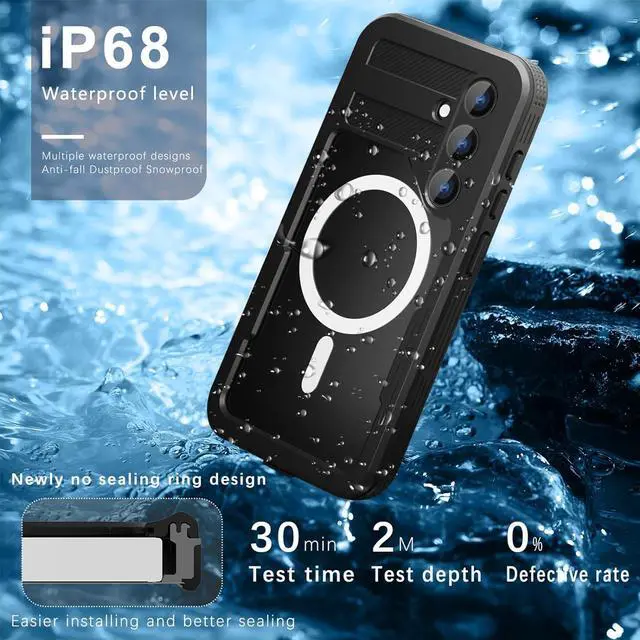 Alt view image 2 of 7 - BONAEVER for Samsung Galaxy S24 Case [Waterproof] [Shockproof] [Military Dropproof][Dustproof] [Built-in Screen Protector] [Compatible with Magsafe] Heavy Duty Protection Phone Case Black