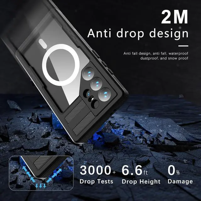 Alt view image 3 of 7 - BONAEVER for Samsung Galaxy S24 Ultra 5G Case Waterproof [Shockproof] [Military Dropproof][Dustproof] [Built-in Screen Protector] [Compatible with Magsafe] Heavy Duty Protection Phone Cover Black