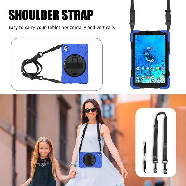 Alt view image 3 of 7 - BONAEVER For Lenovo Tab M8 HD 8.0 Inch 2020 Mdoel TB-8705F / TB-8705N Shockproof Protective Cover with Hand & Shoulder Strap Stand and Pencil Holder Blue