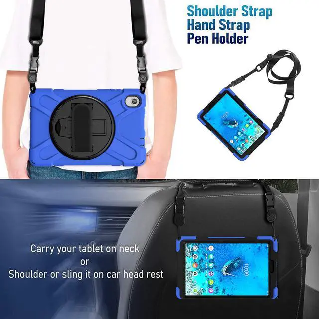 Alt view image 6 of 7 - BONAEVER For Lenovo Tab M8 HD 8.0 Inch 2020 Mdoel TB-8705F / TB-8705N Shockproof Protective Cover with Hand & Shoulder Strap Stand and Pencil Holder Blue