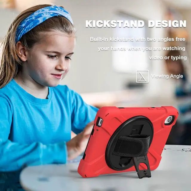 Alt view image 2 of 7 - BONAEVER For Lenovo Tab M8 HD 8.0 Inch 2020 Mdoel TB-8705F / TB-8705N Shockproof Protective Cover with Hand & Shoulder Strap Stand and Pencil Holder Red