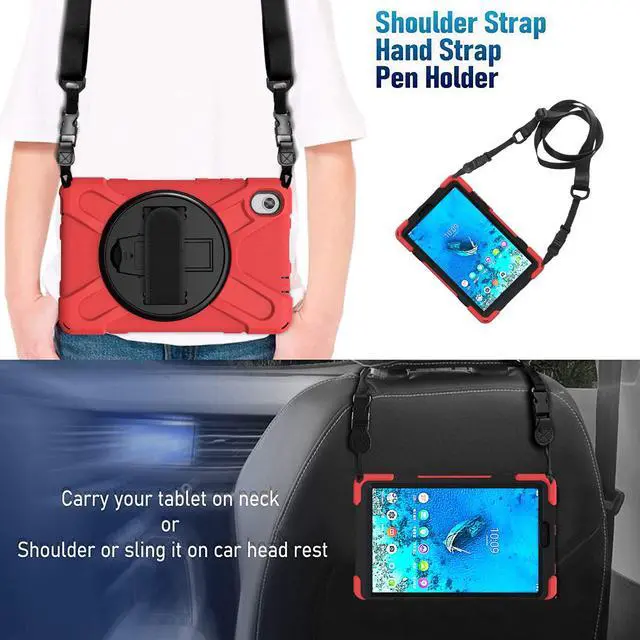 Alt view image 6 of 7 - BONAEVER For Lenovo Tab M8 HD 8.0 Inch 2020 Mdoel TB-8705F / TB-8705N Shockproof Protective Cover with Hand & Shoulder Strap Stand and Pencil Holder Red