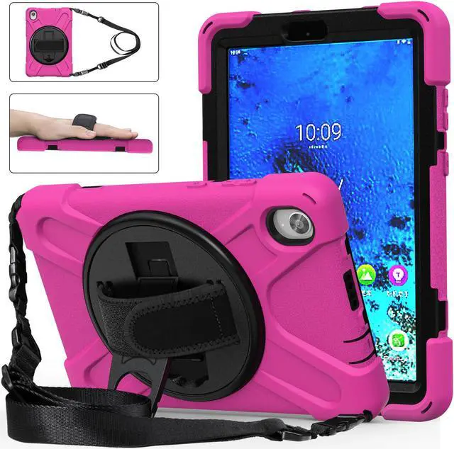 Main image of BONAEVER For Lenovo Tab M8 HD 8.0 Inch 2020 Mdoel TB-8705F / TB-8705N Shockproof Protective Cover with Hand & Shoulder Strap Stand and Pencil Holder Rose Red