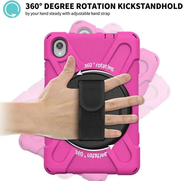 Alt view image 5 of 7 - BONAEVER For Lenovo Tab M8 HD 8.0 Inch 2020 Mdoel TB-8705F / TB-8705N Shockproof Protective Cover with Hand & Shoulder Strap Stand and Pencil Holder Rose Red