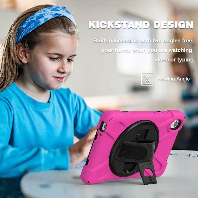 Alt view image 2 of 7 - BONAEVER For Lenovo Tab M8 HD 8.0 Inch 2020 Mdoel TB-8705F / TB-8705N Shockproof Protective Cover with Hand & Shoulder Strap Stand and Pencil Holder Rose Red