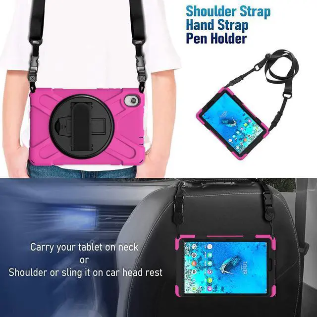 Alt view image 6 of 7 - BONAEVER For Lenovo Tab M8 HD 8.0 Inch 2020 Mdoel TB-8705F / TB-8705N Shockproof Protective Cover with Hand & Shoulder Strap Stand and Pencil Holder Rose Red