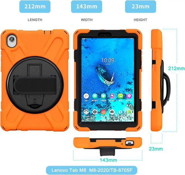 Alt view image 4 of 7 - BONAEVER For Lenovo Tab M8 HD 8.0 Inch 2020 Mdoel TB-8705F / TB-8705N Shockproof Protective Cover with Hand & Shoulder Strap Stand and Pencil Holder Orange