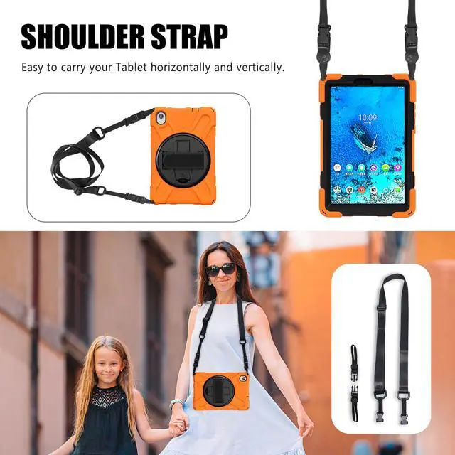 Alt view image 3 of 7 - BONAEVER For Lenovo Tab M8 HD 8.0 Inch 2020 Mdoel TB-8705F / TB-8705N Shockproof Protective Cover with Hand & Shoulder Strap Stand and Pencil Holder Orange