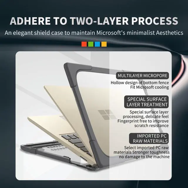 Alt view image 7 of 7 - BONAEVER Case Compatible with Microsoft Surface Laptop Go 3/2/1 12.4 inch 2023 2022 2020 Release (models: 2013 & 1943), Protective Plastic Hard Shell Case Cover with Fold Kickstand, Keyboard Cover