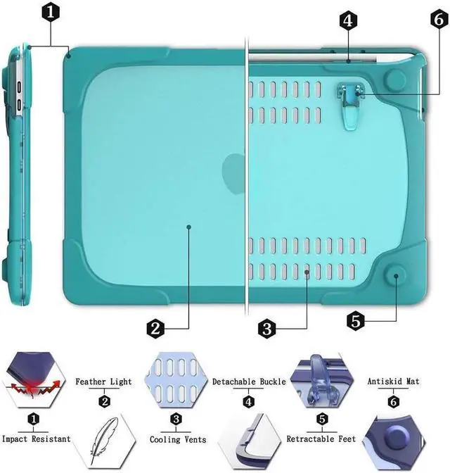 Alt view image 7 of 7 - BONAEVER Rubberized Protective Case with Foldable Stand & Keyboard Cover for Apple Macbook Pro 16 inch 2021 2020 2019 Model A2141 with Touch Bar and Touch ID Blue