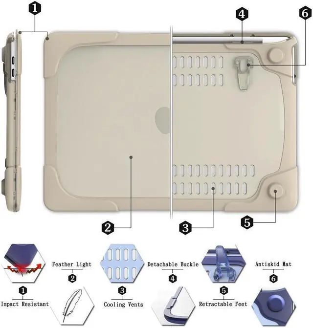 Alt view image 7 of 7 - BONAEVER For Macbook Pro 15 inch Retina Case Werleo Heavy Duty Hard Case Protective Cover for Apple Macbook Pro 15.4" with Retina Display Compatible with A1398 2012-2015 Release Khaki