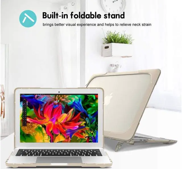 Alt view image 4 of 7 - BONAEVER Laptop Case for MacBook Air 13 2022 2021 2020 2019 2018 Release A2337 M1 A1932 A2179 with Touch ID, Hard Plastic Bumper Protective Cover Shell with Kickstand, Keyboad Cover Skin Khaki