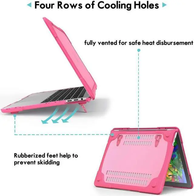 Alt view image 4 of 7 - BONAEVER Laptop Case for MacBook Air 13 2022 2021 2020 2019 2018 Release A2337 M1 A1932 A2179 with Touch ID, Hard Plastic Bumper Protective Cover Shell with Kickstand, Keyboad Cover Skin Rose Red