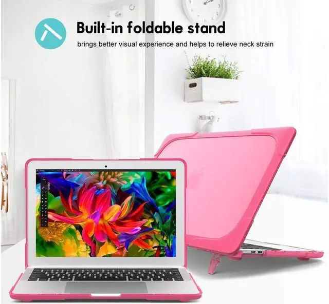 Alt view image 5 of 7 - BONAEVER Laptop Case for MacBook Air 13 2022 2021 2020 2019 2018 Release A2337 M1 A1932 A2179 with Touch ID, Hard Plastic Bumper Protective Cover Shell with Kickstand, Keyboad Cover Skin Rose Red