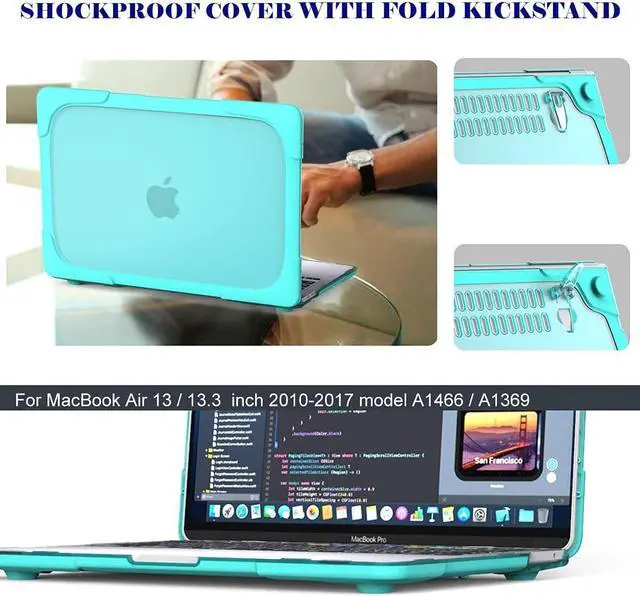 Alt view image 7 of 7 - BONAEVER Laptop Case for MacBook Air 13 inch Case A1466 A1369 (2010-2017 Release), Hard Plastic Bumper Protective Cover Shell with Kickstand, Keyboad Cover Skin Blue