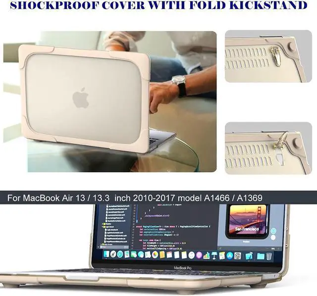 Alt view image 7 of 7 - BONAEVER Laptop Case for MacBook Air 13 inch Case A1466 A1369 (2010-2017 Release), Hard Plastic Bumper Protective Cover Shell with Kickstand, Keyboad Cover Skin Khaki