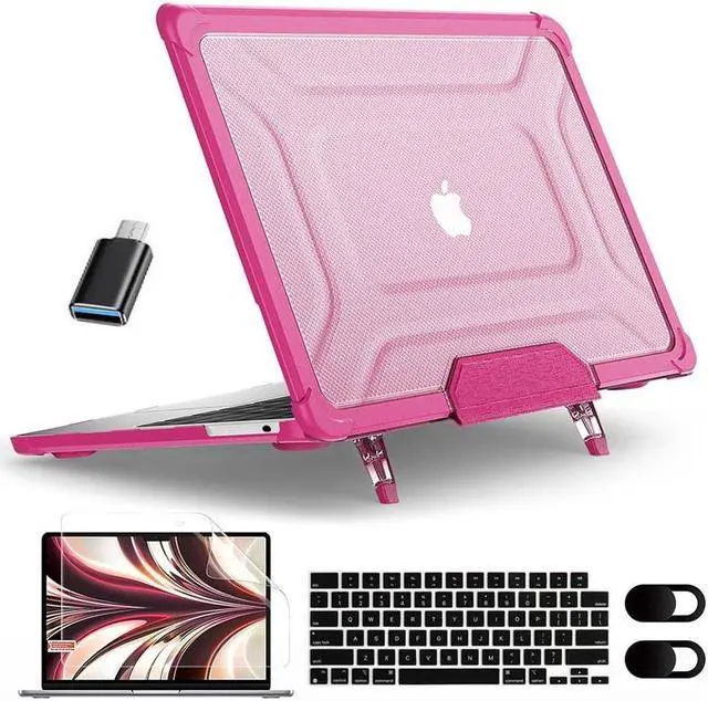 Main image of BONAEVER Case for MacBook Air 13.6 inch 2022 2023 2024 Release A3113 M3 A2681 M2, Laptop Hard Cover with Kickstand, Keyboard Skin, Screen Protector, Camera Cover, USB C Adapter Rose Red