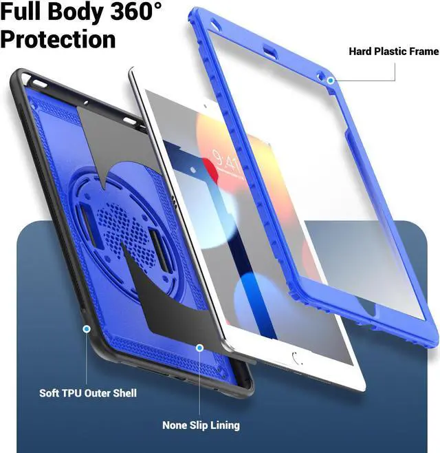 Alt view image 3 of 7 - BONAEVER Case for iPad 10.2 inch 2021 2020 2019 9th 8th 7th Generation iPad Air 3 10.5 Pro 10.5 inch with Screen Protector, Foldable Stand, Pencil Holder, Shockproof Rugged Protective Cover Blue