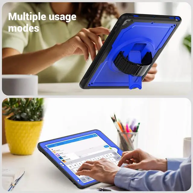 Alt view image 2 of 7 - BONAEVER Case for iPad 10.2 inch 2021 2020 2019 9th 8th 7th Generation iPad Air 3 10.5 Pro 10.5 inch with Screen Protector, Foldable Stand, Pencil Holder, Shockproof Rugged Protective Cover Blue