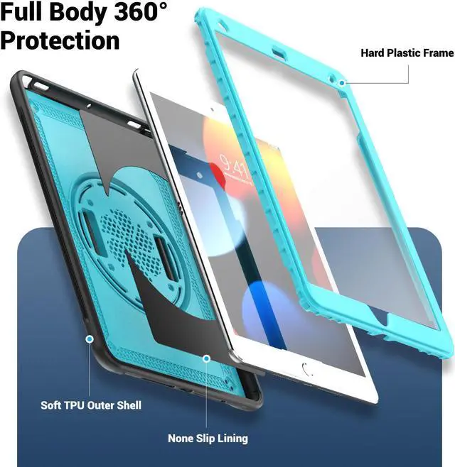 Alt view image 2 of 7 - BONAEVER Case for iPad 10.2 inch 2021 2020 2019 9th 8th 7th Generation iPad Air 3 10.5 Pro 10.5 inch with Screen Protector, Foldable Stand, Pencil Holder, Shockproof Rugged Protective Cover Light Blue