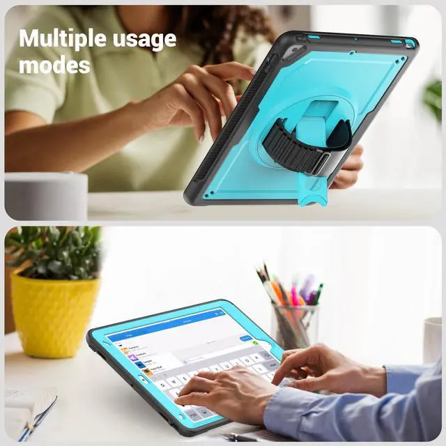 Alt view image 4 of 7 - BONAEVER Case for iPad 10.2 inch 2021 2020 2019 9th 8th 7th Generation iPad Air 3 10.5 Pro 10.5 inch with Screen Protector, Foldable Stand, Pencil Holder, Shockproof Rugged Protective Cover Light Blue