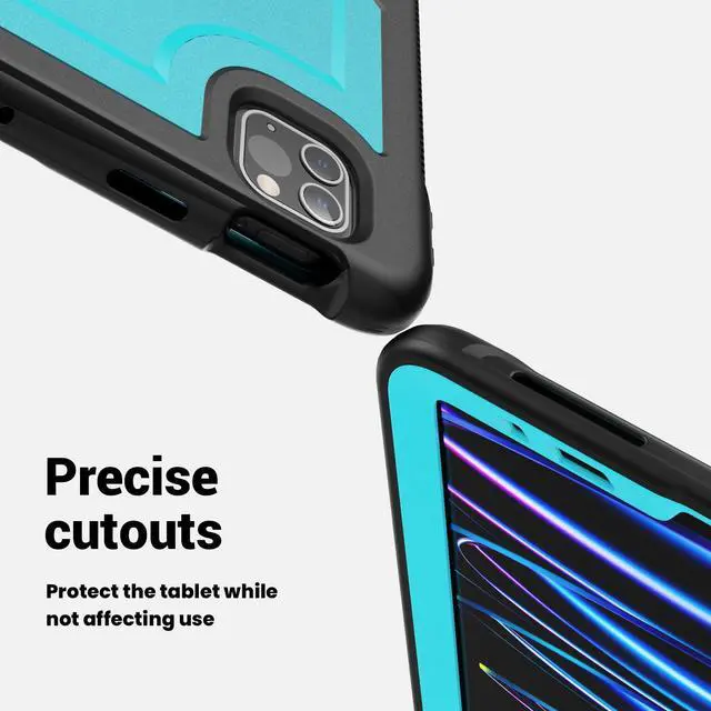 Alt view image 3 of 7 - BONAEVER Case for iPad Pro 11 Inch 2022 2021 2020 2018 iPad Air 5th 4th Gen 10.9 with Foldable Stand, Pencil Holder, Screen Protector, Heavy Duty Shockproof Rugged Protective Cover Light Blue