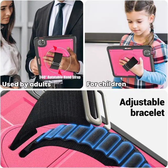 Alt view image 5 of 7 - BONAEVER Case for iPad Pro 11 Inch 2022 2021 2020 2018 iPad Air 5th 4th Gen 10.9 with Foldable Stand, Pencil Holder, Screen Protector, Heavy Duty Shockproof Rugged Protective Cover Rose Red