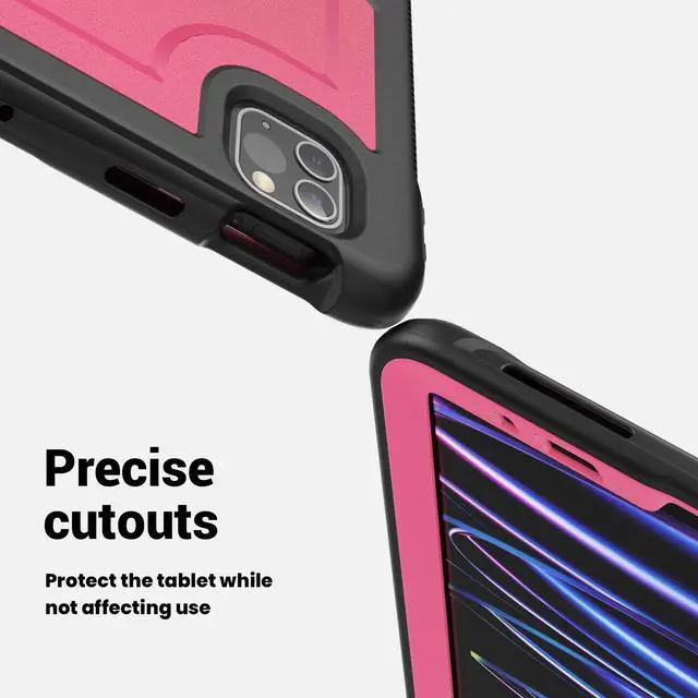Alt view image 3 of 7 - BONAEVER Case for iPad Pro 11 Inch 2022 2021 2020 2018 iPad Air 5th 4th Gen 10.9 with Foldable Stand, Pencil Holder, Screen Protector, Heavy Duty Shockproof Rugged Protective Cover Rose Red