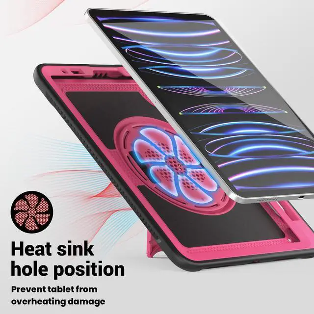 Alt view image 6 of 7 - BONAEVER Case for iPad Pro 11 Inch 2022 2021 2020 2018 iPad Air 5th 4th Gen 10.9 with Foldable Stand, Pencil Holder, Screen Protector, Heavy Duty Shockproof Rugged Protective Cover Rose Red