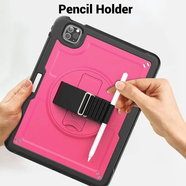 Alt view image 7 of 7 - BONAEVER Case for iPad Pro 11 Inch 2022 2021 2020 2018 iPad Air 5th 4th Gen 10.9 with Foldable Stand, Pencil Holder, Screen Protector, Heavy Duty Shockproof Rugged Protective Cover Rose Red