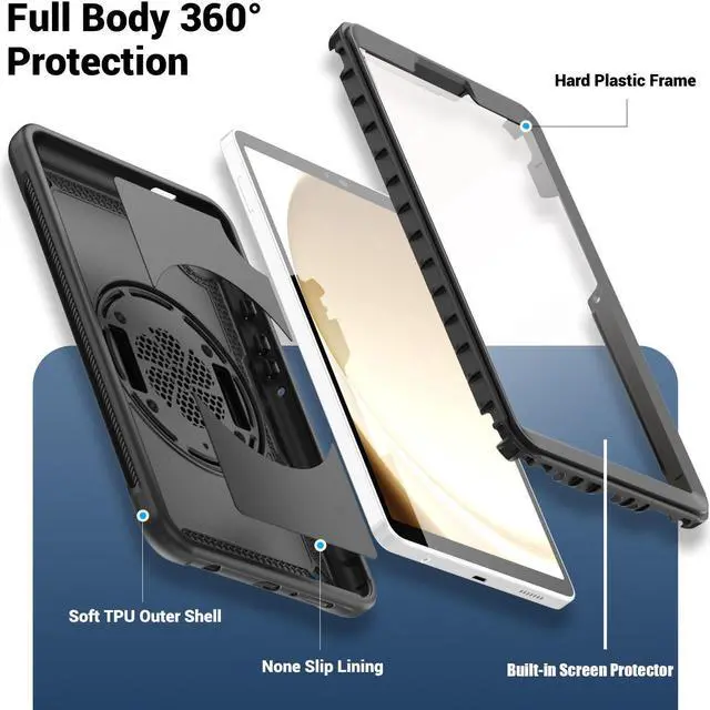 Alt view image 2 of 7 - BONAEVER Case for Samsung Galaxy Tab A9 8.7 Inch 2023 Model SM-X110/X115/X117 Shockproof Protective Cover with Screen Protector Kickstand Hand/Shoulder Strap Pen Holder