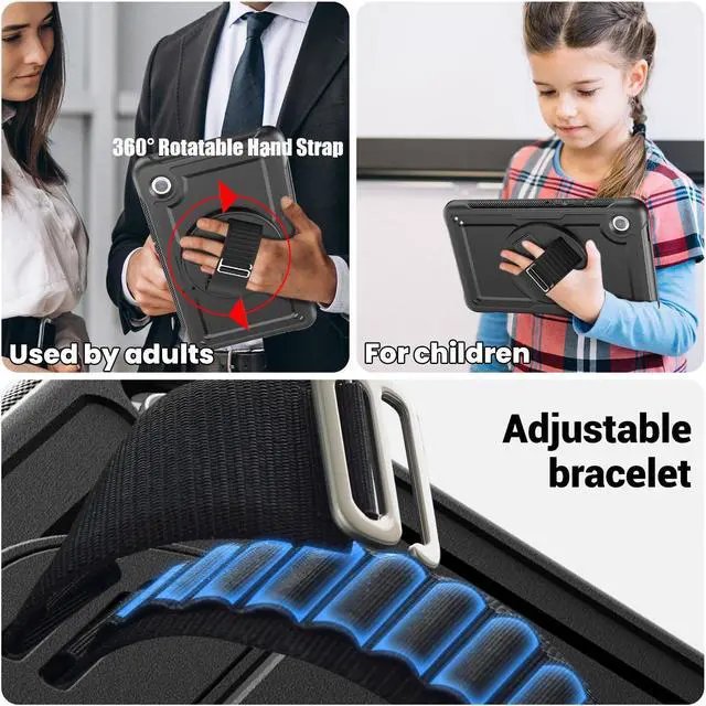 Alt view image 5 of 7 - BONAEVER Case for Samsung Galaxy Tab A9 8.7 Inch 2023 Model SM-X110/X115/X117 Shockproof Protective Cover with Screen Protector Kickstand Hand/Shoulder Strap Pen Holder