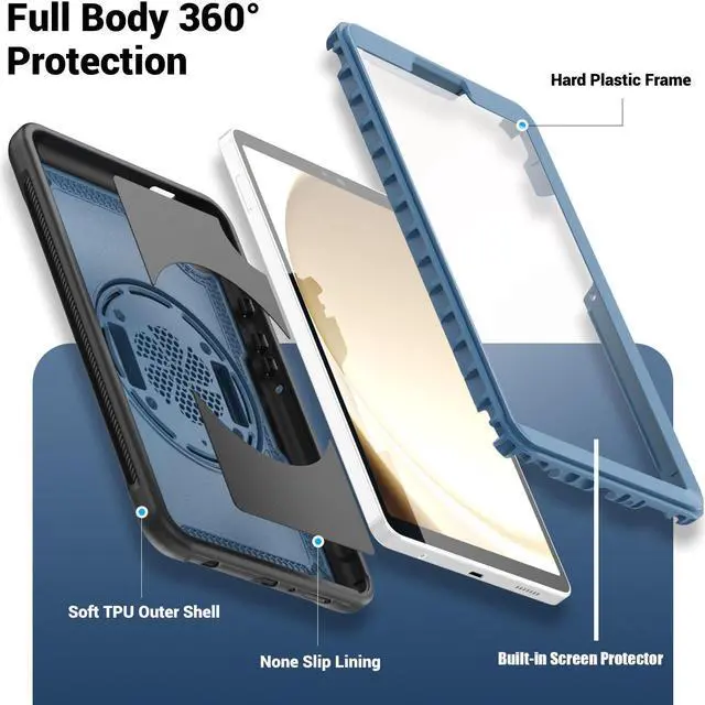 Alt view image 2 of 7 - BONAEVER Case for Samsung Galaxy Tab A9 8.7 Inch 2023 Model SM-X110/X115/X117 Shockproof Protective Cover with Screen Protector Kickstand Hand/Shoulder Strap Pen Holder Navy Blue