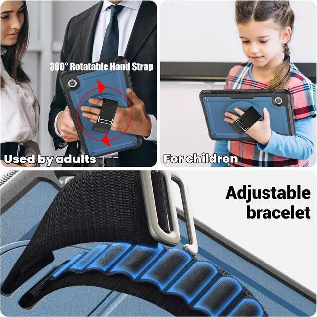 Alt view image 5 of 7 - BONAEVER Case for Samsung Galaxy Tab A9 8.7 Inch 2023 Model SM-X110/X115/X117 Shockproof Protective Cover with Screen Protector Kickstand Hand/Shoulder Strap Pen Holder Navy Blue