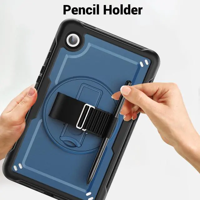 Alt view image 7 of 7 - BONAEVER Case for Samsung Galaxy Tab A9 8.7 Inch 2023 Model SM-X110/X115/X117 Shockproof Protective Cover with Screen Protector Kickstand Hand/Shoulder Strap Pen Holder Navy Blue