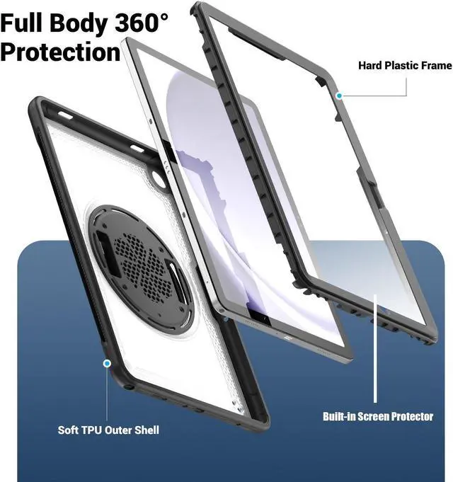 Alt view image 2 of 7 - BONAEVER Case for Samsung Galaxy Tab A9 Plus 11 inch 2023 SM-X210/X216/X218 Shockproof Protective Cover with Screen Protector Kickstand Hand/Shoulder Strap Pen Holder Clear