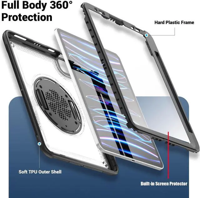 Alt view image 2 of 7 - BONAEVER Case for iPad Pro 11 Inch 2022 2021 2020 2018 iPad Air 5th 4th Gen 10.9 with Foldable Stand, Pencil Holder, Screen Protector, Heavy Duty Shockproof Rugged Protective Cover Clear