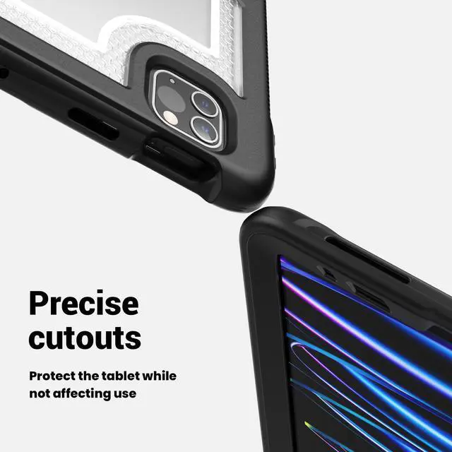 Alt view image 3 of 7 - BONAEVER Case for iPad Pro 11 Inch 2022 2021 2020 2018 iPad Air 5th 4th Gen 10.9 with Foldable Stand, Pencil Holder, Screen Protector, Heavy Duty Shockproof Rugged Protective Cover Clear