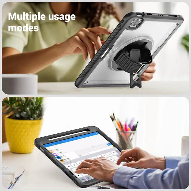 Alt view image 4 of 7 - BONAEVER Case for iPad Pro 11 Inch 2022 2021 2020 2018 iPad Air 5th 4th Gen 10.9 with Foldable Stand, Pencil Holder, Screen Protector, Heavy Duty Shockproof Rugged Protective Cover Clear