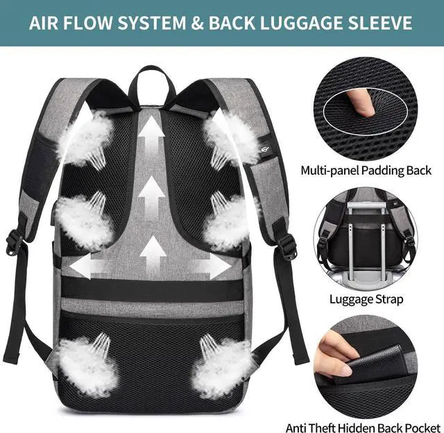 Alt view image 5 of 6 - 17 Inch Business Laptop Backpack Large Travel Backpack with USB Charging Port Lightweight Anti-Theft Laptop Backpack for Men & Women